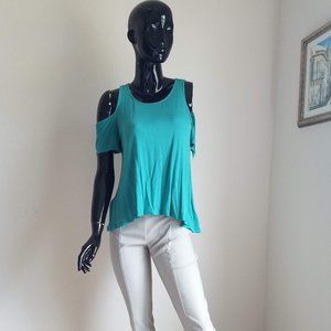 Teal Cold Shoulder Shirt